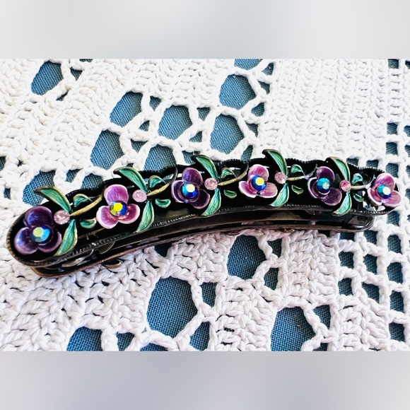 Vintage 1980s Double Sided Floral Hair Clip Barrette, unworn - Picture 1 of 5
